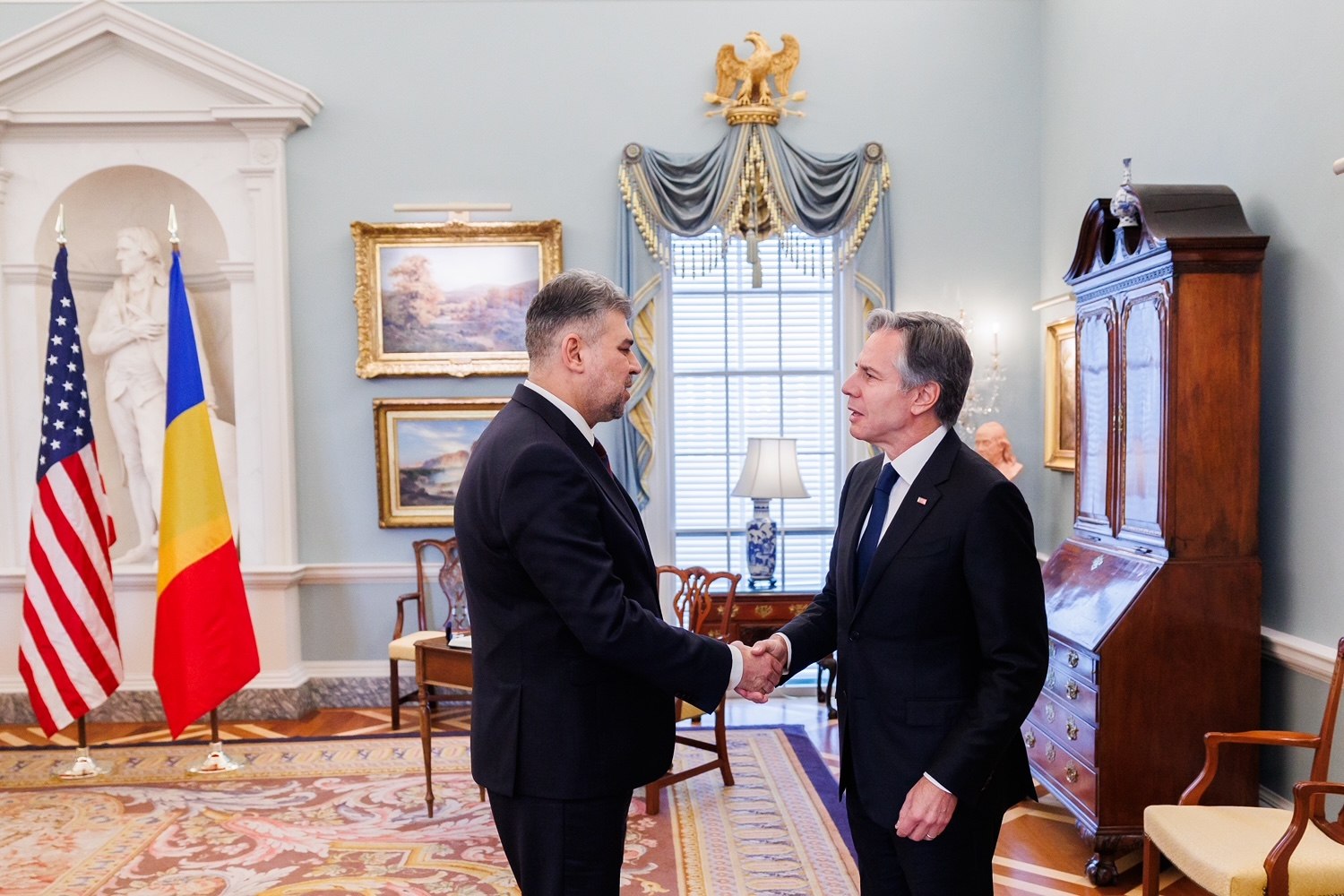 Ciolacu, întrevedere cu Antony Blinken. Programul Visa Waiver și securitatea din zona Mării Negre, pe agenda discuțiilor