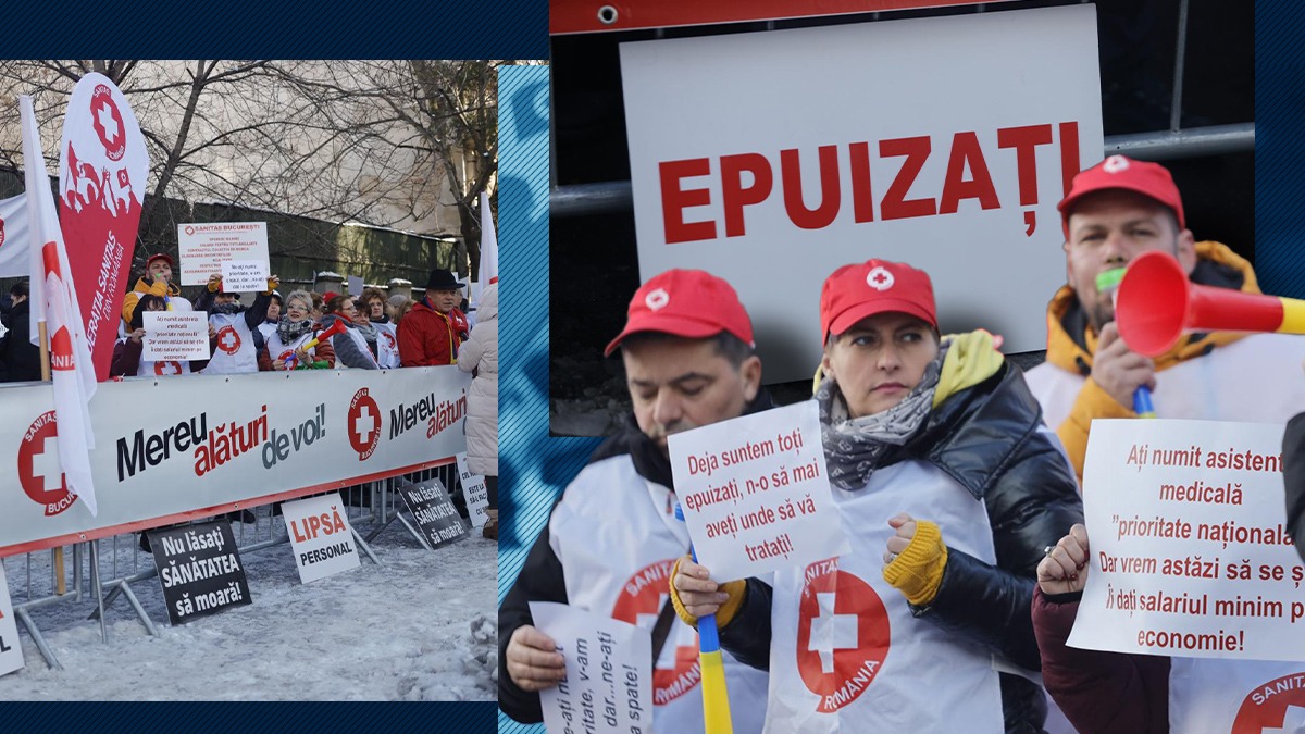 Angajații din SĂNĂTATE au protestat în fața Ministerului Muncii
